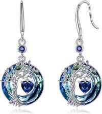 wholesale Sterling Silver Gemstone Tree of Life Dangle Earrings Birthstone Gift for Her-09-Sep-Sapphire