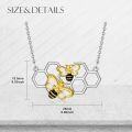 wholesale 925 Sterling Silver & 18K Gold Plated Double Bees Honeycomb Pendant Necklace-0-3