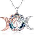 wholesale 925 Sterling Silver Blue Purple Swarovski Crystal Triple Moon Goddess Tree of Life Pendant Necklace for Women-0-0