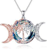 wholesale 925 Sterling Silver Blue Purple Swarovski Crystal Triple Moon Goddess Tree of Life Pendant Necklace for Women-Tree of Life Crystal Necklace