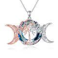 wholesale 925 Sterling Silver Blue Purple Swarovski Crystal Triple Moon Goddess Tree of Life Pendant Necklace for Women-0-0