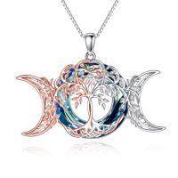 wholesale 925 Sterling Silver Blue Purple Swarovski Crystal Triple Moon Goddess Tree of Life Pendant Necklace for Women-Tree of Life Crystal Necklace