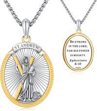wholesale 925 Sterling Silver St Andrew Pendant Necklace with Bible Verse Protection Christian Catholic  for Men Boys Fathers Day-Saint Andrew