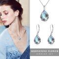 wholesale 925 Silver Oxidized Moonstone Daisy Flower Teardrop Drop Earrings-0-3