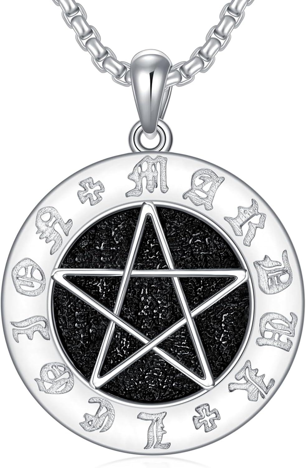 Sterling Silver Pentagram Necklace Pentacle Pendant for Men Women-0-0