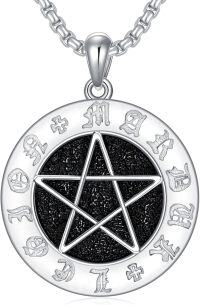 wholesale 925 Sterling Silver Black Druzy Pentagram Pendant Necklaces for Men & Women-B01
