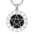 wholesale 925 Sterling Silver Black Druzy Pentagram Pendant Necklaces for Men & Women-0-0