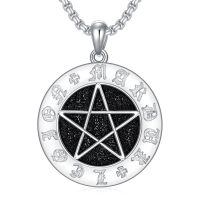 wholesale 925 Sterling Silver Black Druzy Pentagram Pendant Necklaces for Men & Women-B01