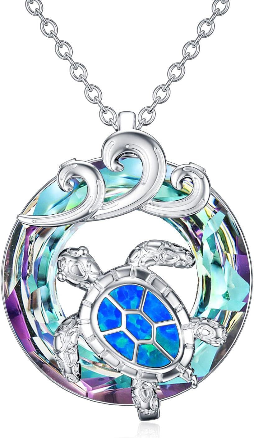 Sterling Silver Crystal Turtle Necklace for Women-Purple-wave