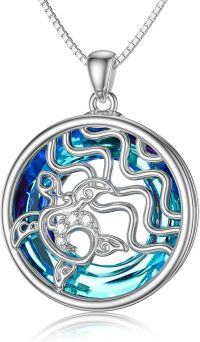wholesale TOUPOP Wave Sea Turtle Necklace For Women Sterling Silver Blue Circle Crystal Pendant Necklaces For Her Jewelry Birthday Anniversary Christmas -undefined