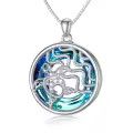 TOUPOP Sterling Silver Blue Crystal Wave Sea Turtle Circle Pendant Necklace-0-0