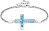 wholesale 925 Sterling Silver Turquoise Stone Cross Charm Bracelet s for Women and Girls-Turquoise