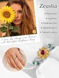 wholesale S925 Sterling Silver Gold Plated 1CT Natural Ruby Sunflower Ring Adjustable Love Gift for Women Wife Girlfriend Mom Daughter Birthday Valentine-0-4