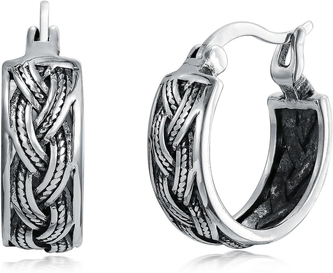 Sterling Silver Bali Boho Oxidized Hypoallergenic Huggie Hoop Earrings for Women Jewelry Gifts-Boho Bali Hoop Earrings-04