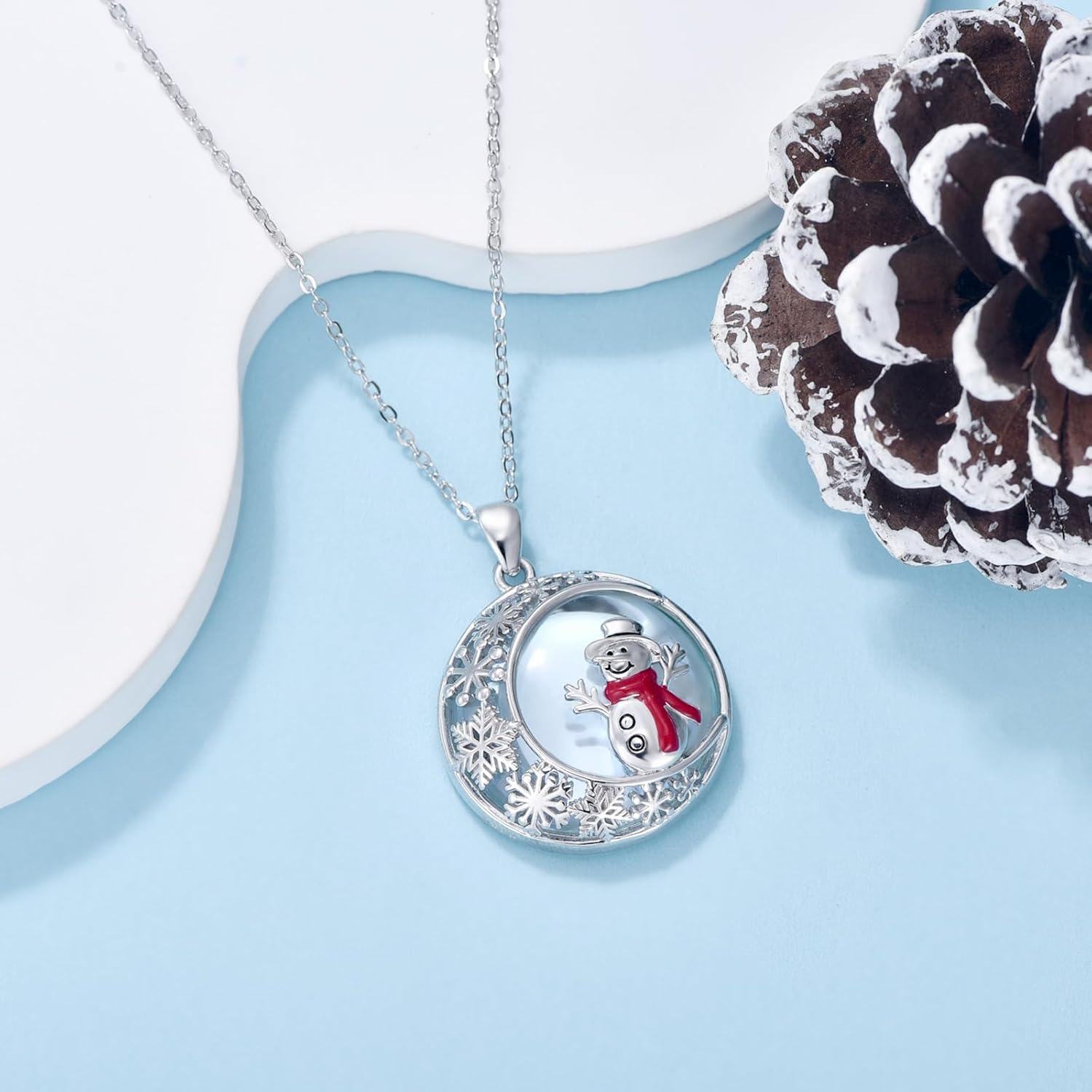 wholesale 925 Sterling Silver Snowman & Snowflakes Christmas Pendant Necklace  for Women-0-1