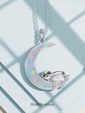 TOUPOP Sterling Silver Opal Sloth Moon Pendant Animal Jewelry-0-2