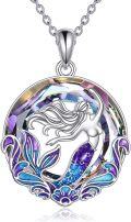 wholesale 925 Sterling Silver Mermaid Rainbow Crystal Pendant Necklace-0-0