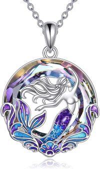 wholesale 925 Sterling Silver Mermaid Rainbow Crystal Pendant Necklace-Mermaid Necklace