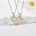 wholesale 925 Sterling Silver Metal Best Friend Forever Heart-Shaped Sunflower Pendant Necklaces for Women Girls Friendship  Sets 2 Pcs-0-2