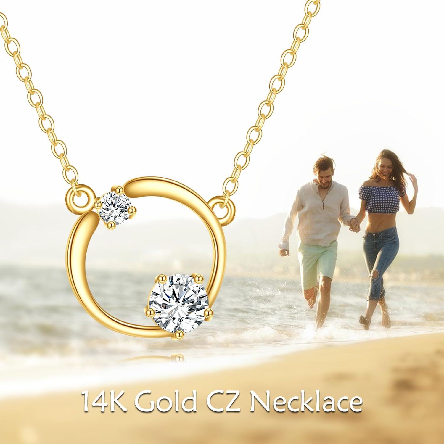 14K Gold CZ Circle Pendant Necklace for Women-0-4
