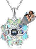 wholesale 925 Sterling Silver Lotus Abalone Shell Photo Projection Necklace with Nanotechnology Love Stone-0-0