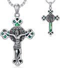 wholesale 925 Sterling Silver Cross Pendant with Opal Stone and Religious Figures - Christmas Gift for Women & Men-0-0
