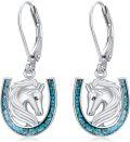 wholesale 925 Sterling Silver Turquoise Horse Head Horseshoe Dangle Earrings Western Style Jewelry for Women Girls Gifts 4cm Length-0-0