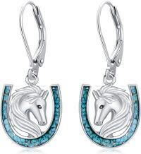 wholesale 925 Sterling Silver Turquoise Horse Head Horseshoe Dangle Earrings Western Style Jewelry for Women Girls Gifts 4cm Length-Horse