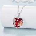 wholesale 925 Sterling Silver Red Heart & Lotus Flower Pendant Necklace with Cubic Zirconia and Chain for Women Girls  43cm Length-0-3