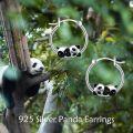 wholesale 925 Sterling Silver Panda Bear Hoop Earrings - Adorable Gift for Her-0-5