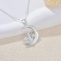 wholesale 925 Sterling Silver & White Zirconia Dragon April Birthstone Necklace with Crescent Moon Pendant-0-1