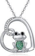 wholesale 925 Sterling Silver Green Crystal Frog in Heart Pendant Necklace for Women Gifts-0-0