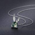 wholesale 925 Sterling Silver Green Moss Agate Bunny Pendant Necklace for Women and Girls-0-2
