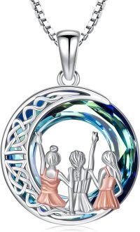 wholesale 925 Sterling Silver Round Celtic Knot Design with Three Girls Dancing in Blue and Green Swarovski Crystals Necklace for Women-Crystal-3 Sisters