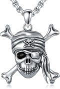 wholesale 925 Sterling Silver Pirate Skull Crossbones Pendant Necklace for Men & Women-0-0