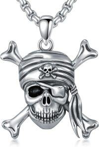 wholesale 925 Sterling Silver Pirate Skull Crossbones Pendant Necklace for Men & Women-B01-Pirate Skull