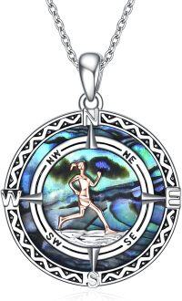 wholesale 925 Sterling Silver Abalone Shell Compass Running Man Charm Necklace Gifts for Women Girlfriends-Compass Style Two