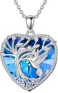 wholesale 925 Sterling Silver Blue Crystal Hummingbird Heart Tree of Life Pendant Necklace-Crystal Celtic Tree of Life