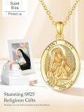 wholesale Gold-Plated 925 Sterling Silver St Rita Medal Necklace with Pray For Us Inscription and 18+2 Chain for Women-0-5