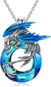wholesale 925 Sterling Silver Blue Crystal Dragon Pendant Necklace s for Women-Blue-B