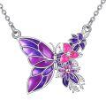 wholesale 925 Sterling Silver Purple & Pink Enamel Butterfly Necklace - Celtic Knot Design Birthdays Gift for Her-0-0