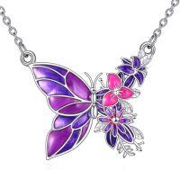 wholesale 925 Sterling Silver Purple & Pink Enamel Butterfly Necklace - Celtic Knot Design Birthdays Gift for Her-Purple Butterfly