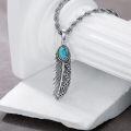 wholesale 925 Sterling Silver with Turquoise and Black Onyx Feather Design Pendant Necklace for Men & Women-0-3