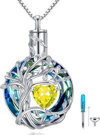 wholesale Sterling Silver Crystal Tree of Life Urn Necklace for Ashes Memorial Jewelry-11-Nov-Citrine