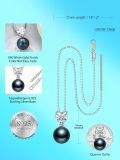 wholesale 925 Sterling Silver & White Gold Plated Cubic Zirconia and Tahitian Pearl Pendant Necklace for Women-0-4