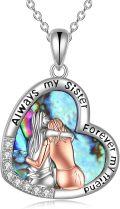 wholesale 925 Sterling Silver Abalone Shell Heart Pendant Necklace for Women - Always My Sister Forever Friend-0-0