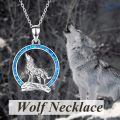 wholesale 925 Sterling Silver Blue Opal Wolf Howling Moon Pendant-0-3