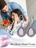wholesale 925 Sterling Silver Rose Quartz Teardrop Leverback Earrings Hypoallergenic Romantic Gift for Women-0-3