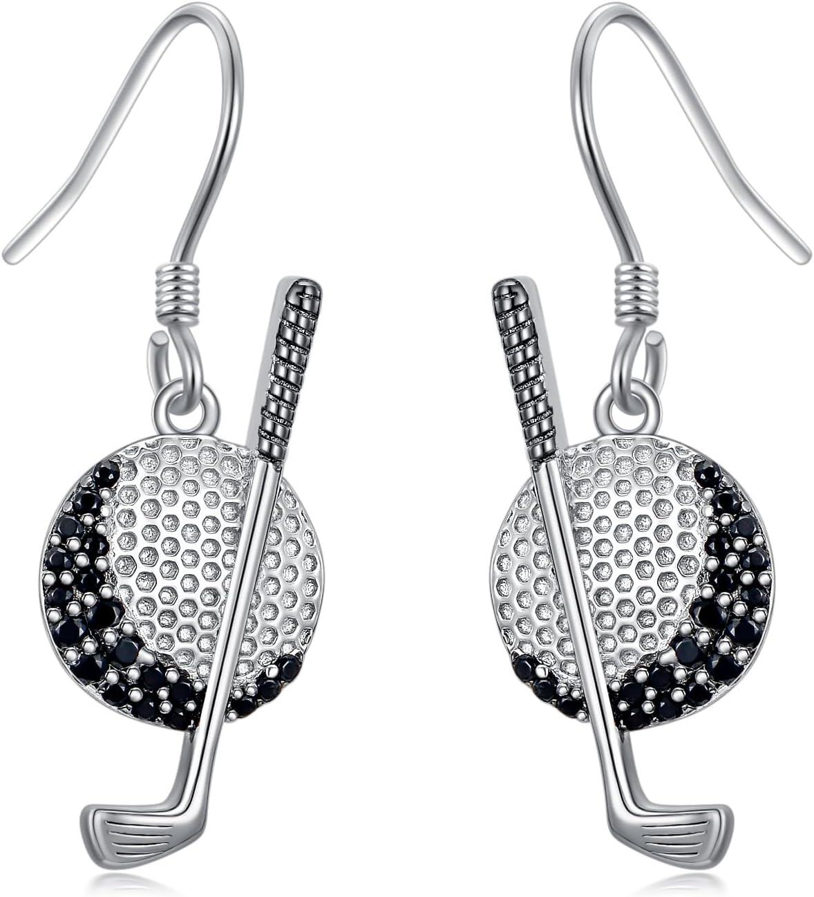  Sterling Silver Sports Earrings for Women Soccer Basketball Volleyball Softball Football Tennis Dangle Jewelry -Golf