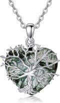 wholesale 925 Sterling Silver Moss Agate Tree of Life Necklace for Women - Hexagon/Oval/Heart/Coffin/Pear Shape Pendant - Best Gift for Birthday-0-0